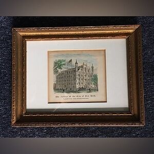 Antique Print CUNY The College of the City of New York Wood Engraving Framed